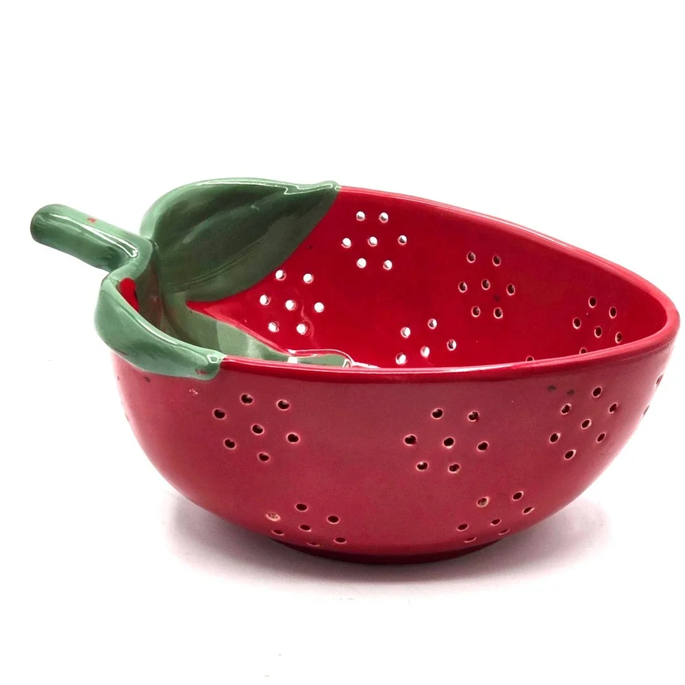 Strawberry Earthenware, Ceramic Colander Berry Bowl Strainer VINTAGE